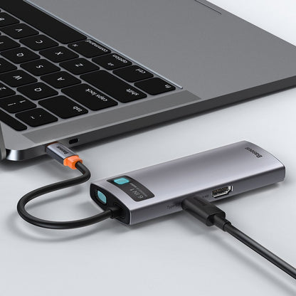 USB-C Hub Baseus Metal Gleam, 3 x USB-A 3.0 - 1 x USB-C - 1 x HDMI - 1 x RJ45, Grau CAHUB-CW0G