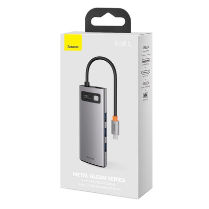 USB-C Hub Baseus Metal Gleam, 3 x USB-A 3.0 - 1 x USB-C - 1 x HDMI - 1 x RJ45, Grau CAHUB-CW0G