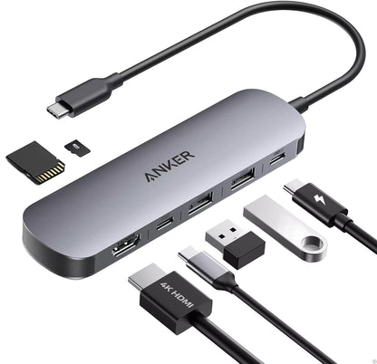 Hub USB-C Anker, 2 x USB-A 3.0 - 2 x USB-C - 1 x HDMI - 1 x SD - 1 x microSD, Grau A83D2HA1