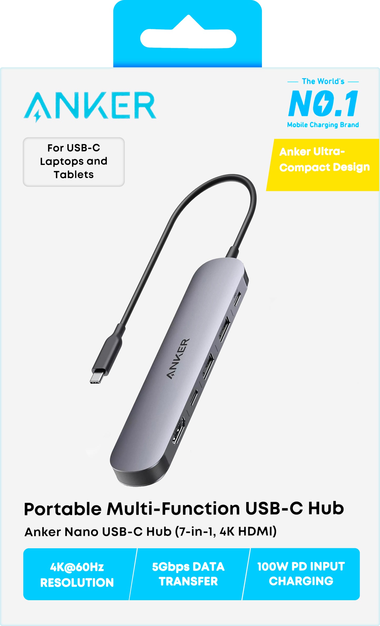 Hub USB-C Anker, 2 x USB-A 3.0 - 2 x USB-C - 1 x HDMI - 1 x SD - 1 x microSD, Grau A83D2HA1