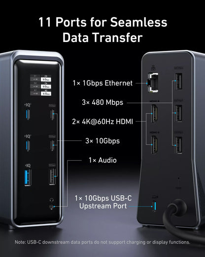 Multifunktions-Hub Anker Prime 737, 2 x USB-A 3.0 - 3 x USB-A - 5 x USB-C - 2 x HDMI - 1 x Klinkenstecker 3,5 mm - 1 x RJ45, Schwarz A83B63A1