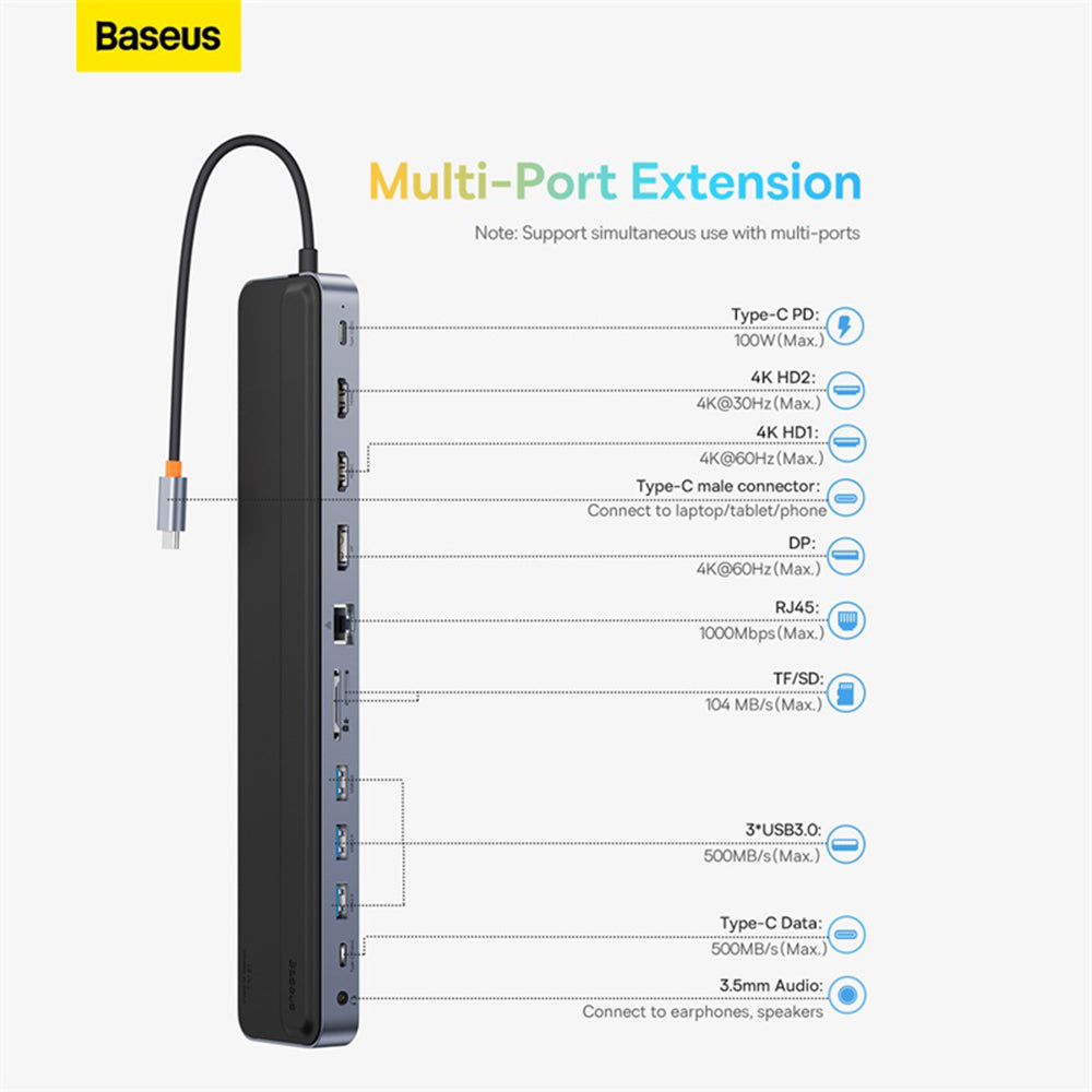 Baseus EliteJoy Gen2 USB-C Hub, 11in1, Black WKSX030213