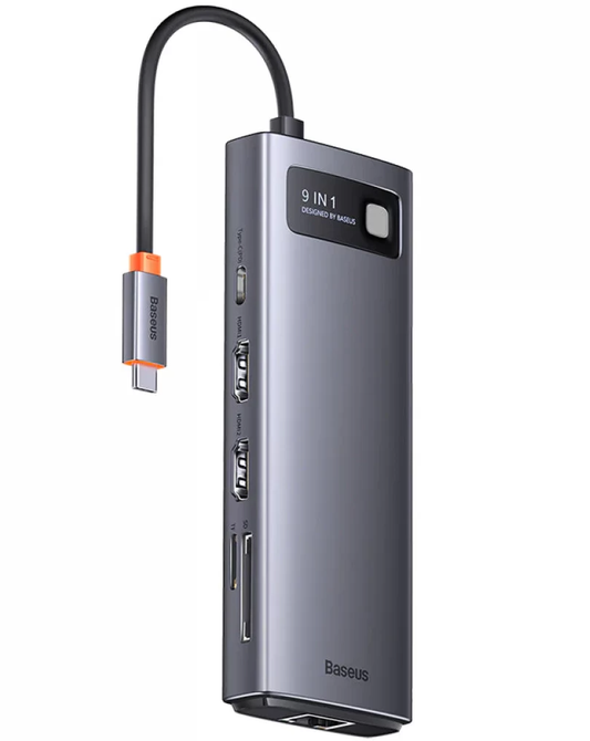 Baseus Joystar USB-C Hub, 2 x USB-A 3.2 - 1 x USB-A - 1 x USB-C - 2 x HDMI - 1 x RJ45 - 1 x SD - 1 x microSD, Gray WKWG060013