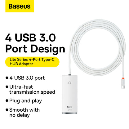 USB-C Hub Baseus Lite, 4 x USB-A 3.2, 2m, Weiß