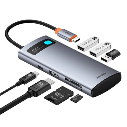 Baseus Metal Gleam USB-C Hub, 3 x USB-A 3.0 - 1 x USB-C - 1 x HDMI - 1 x SD - 1 x microSD, Gray B00030708811-01