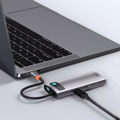 Baseus Metal Gleam USB-C-Hub, 3 x USB-A – 1 x USB-C – 1 x HDMI, Grau WKWG020013