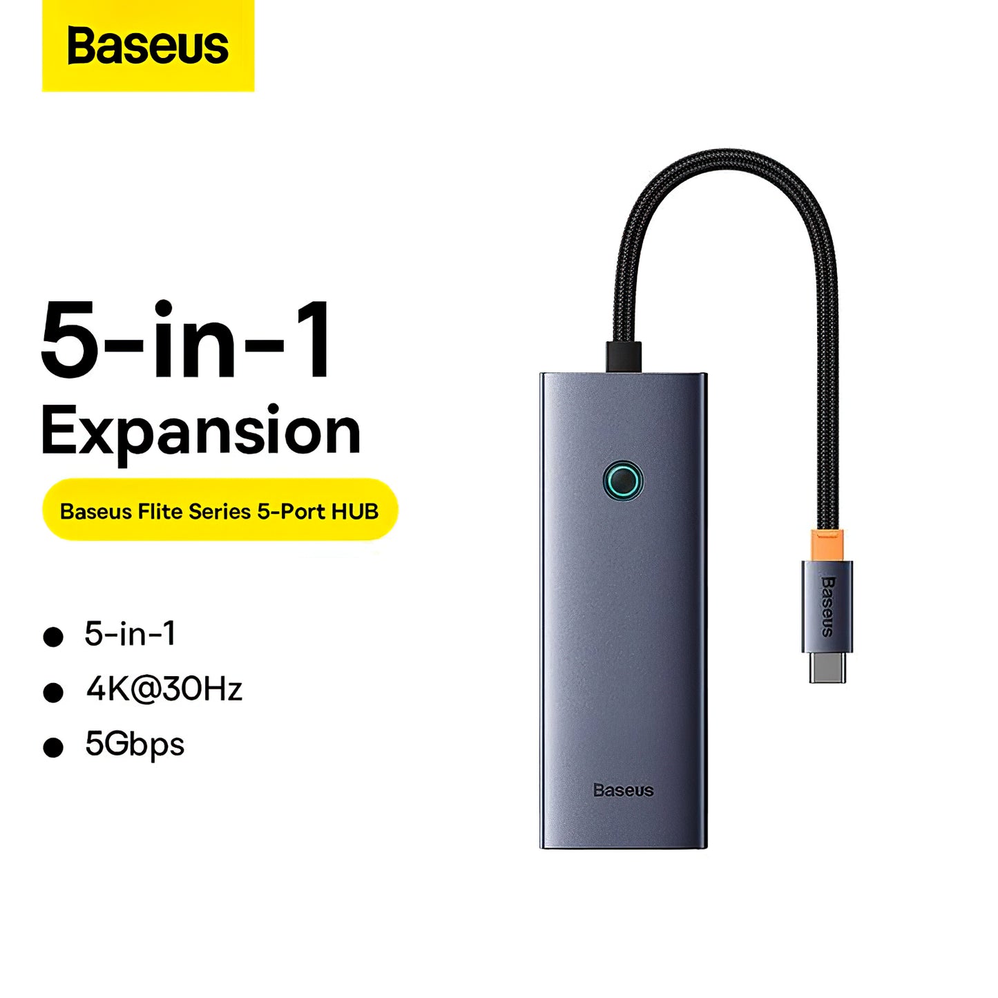 Baseus UltraJoy USB-C-Hub, 4 x USB-A 3.0 – 1 x HDMI, Grau B00052809813-00