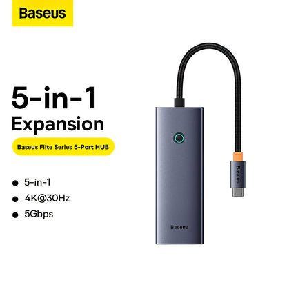 Baseus UltraJoy USB-C-Hub, 4 x USB-A 3.0 – 1 x HDMI, Grau B00052809813-00