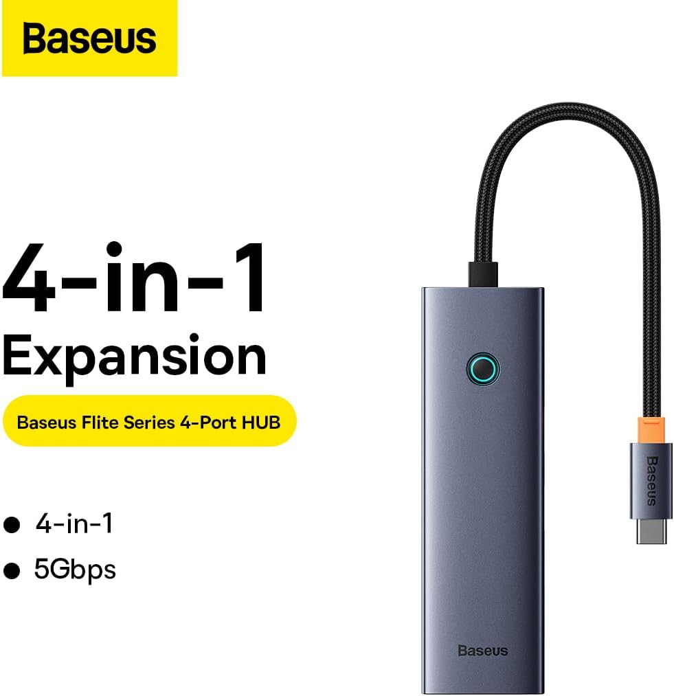 Baseus UltraJoy USB-C-Hub, 3 x USB-A 3.0 – 1 x RJ45, Grau B0005280A813-00