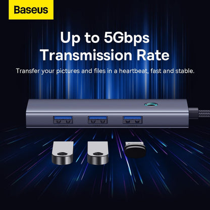 Baseus UltraJoy USB-C-Hub, 3 x USB-A 3.0 – 1 x USB-C – 1 x HDMI – 1 x RJ45, Grau B00052807813-00