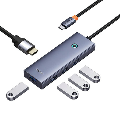 Baseus UltraJoy USB-C-Hub, 4 x USB-A 3.0 – 1 x HDMI, Grau B00052809813-00