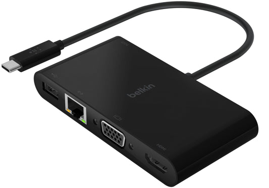 Belkin Connect USB-C Hub, 1 x USB-A 3.0 - 1 x USB-C - 1 x HDMI - 1 x VGA - 1 x RJ45, Black AVC004btBK