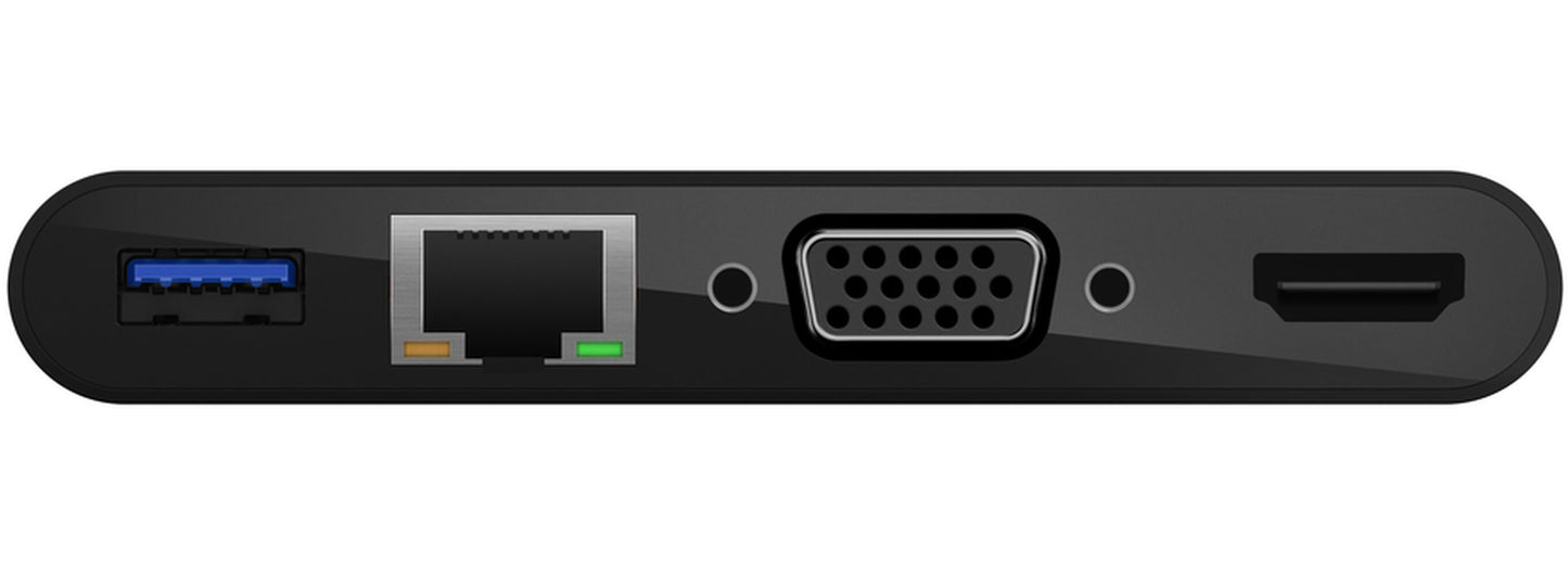 Belkin Connect USB-C Hub, 1 x USB-A 3.0 - 1 x HDMI - 1 x VGA - 1 x RJ45, Black AVC005btBK