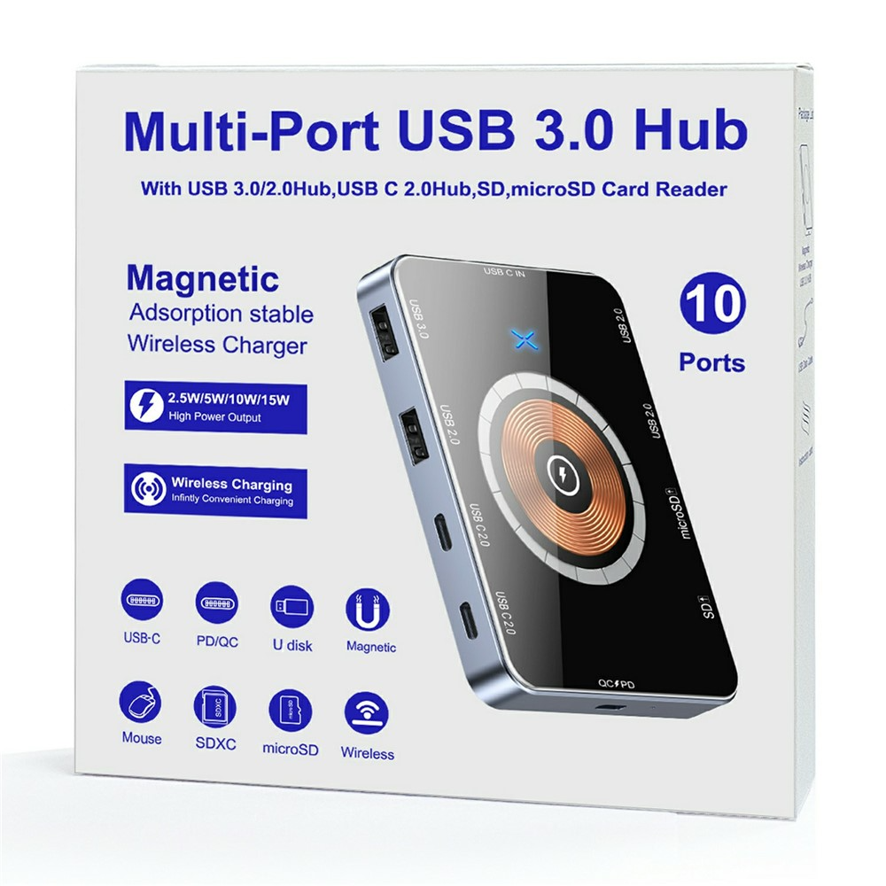 USB-C Hub mit QI Wireless Charging OEM YC7209, 10in1, Grau