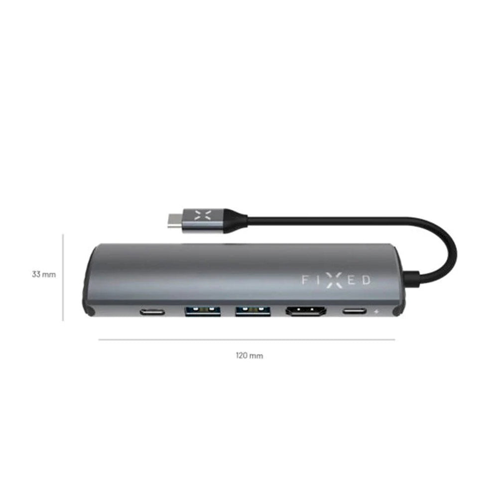 Hub USB-C Fixed Pro, 6in1, Grau