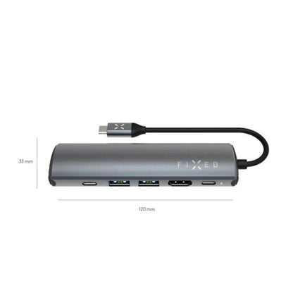 Hub USB-C Fixed Pro, 6in1, Grau