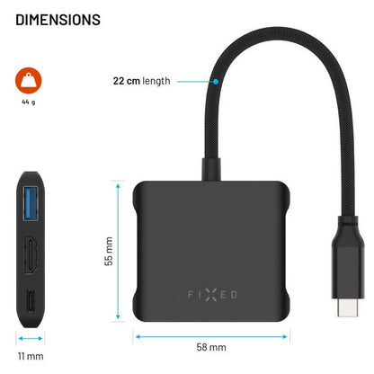 Hub USB-C Fixed Quadri, 5in1, Schwarz