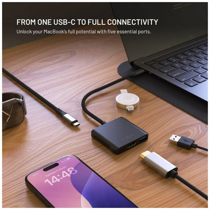 Hub USB-C Fixed Quadri, 5in1, Schwarz