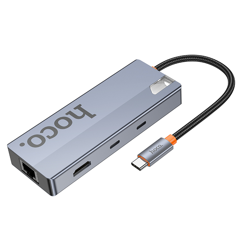USB-C Hub HOCO HB52, 2 x USB-A 3.0 - 2 x USB-C - 1 x HDMI - 1 x RJ45 - 1 x SD - 1 x microSD, Grau