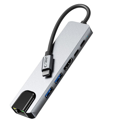 Hub USB-C Tech-Protect HB02, 1 x USB-A 3.0 - 1 x USB-A - 2 x USB-C - 1 x HDMI - 1 x RJ45, Grau