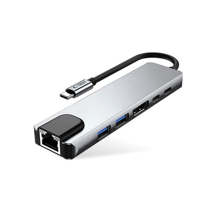Hub USB-C Tech-Protect HB02, 1 x USB-A 3.0 - 1 x USB-A - 2 x USB-C - 1 x HDMI - 1 x RJ45, Grau