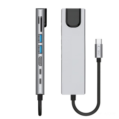 USB-C Hub Tech-Protect HB09, 2 x USB-A 3.0 - 2 x USB-C - 1 x HDMI - 1 x RJ45 - 1 x SD - 1 x microSD, Grau