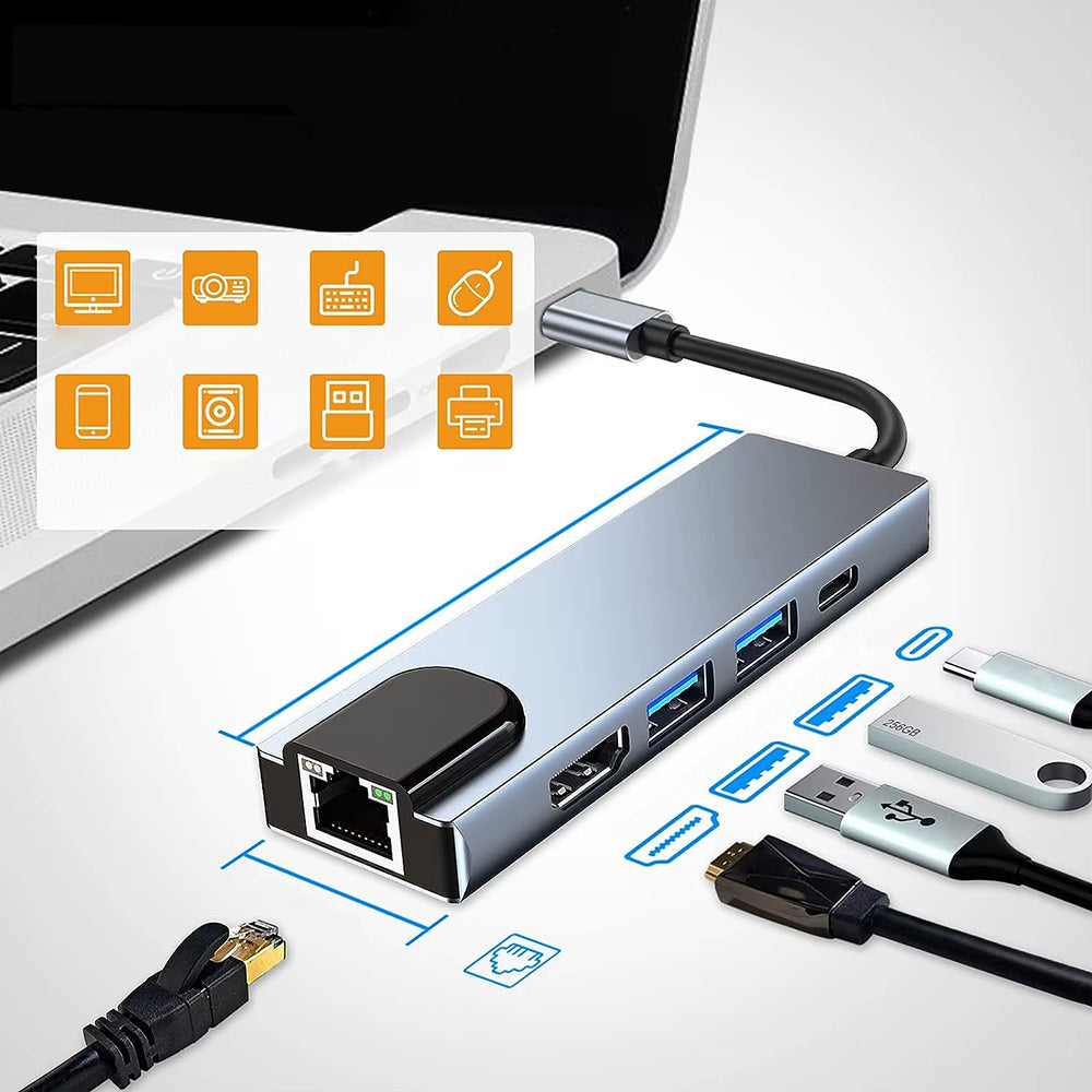 USB-C Hub Techsuit H1 NetBridge, 5in1, Grau