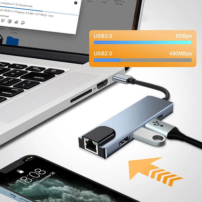 USB-C Hub Techsuit H1 NetBridge, 5in1, Grau