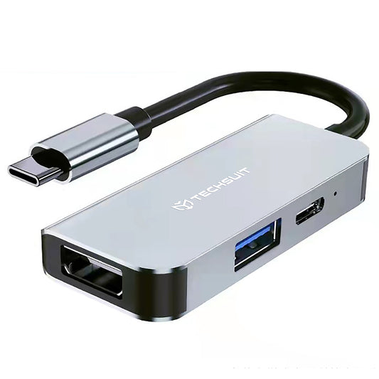 USB-C Hub Techsuit H4 TurboChargeX, 3in1, Grau
