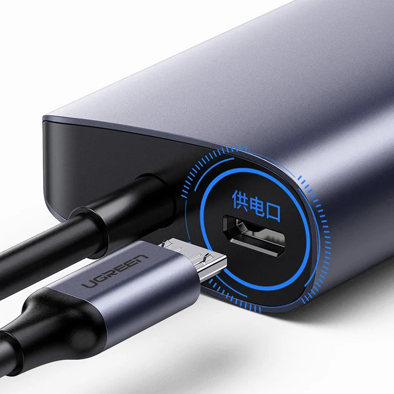 Hub USB-C UGREEN CM252, 3 x USB-A 3.0 - 1 x USB-C - RJ45, Grau