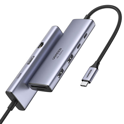 USB-C Hub UGREEN CM498 (15375), 2 x USB-A - 3 x USB-C - 1 x HDMI - 1 x RJ45 - 1 x SD - 1 x microSD, Grau