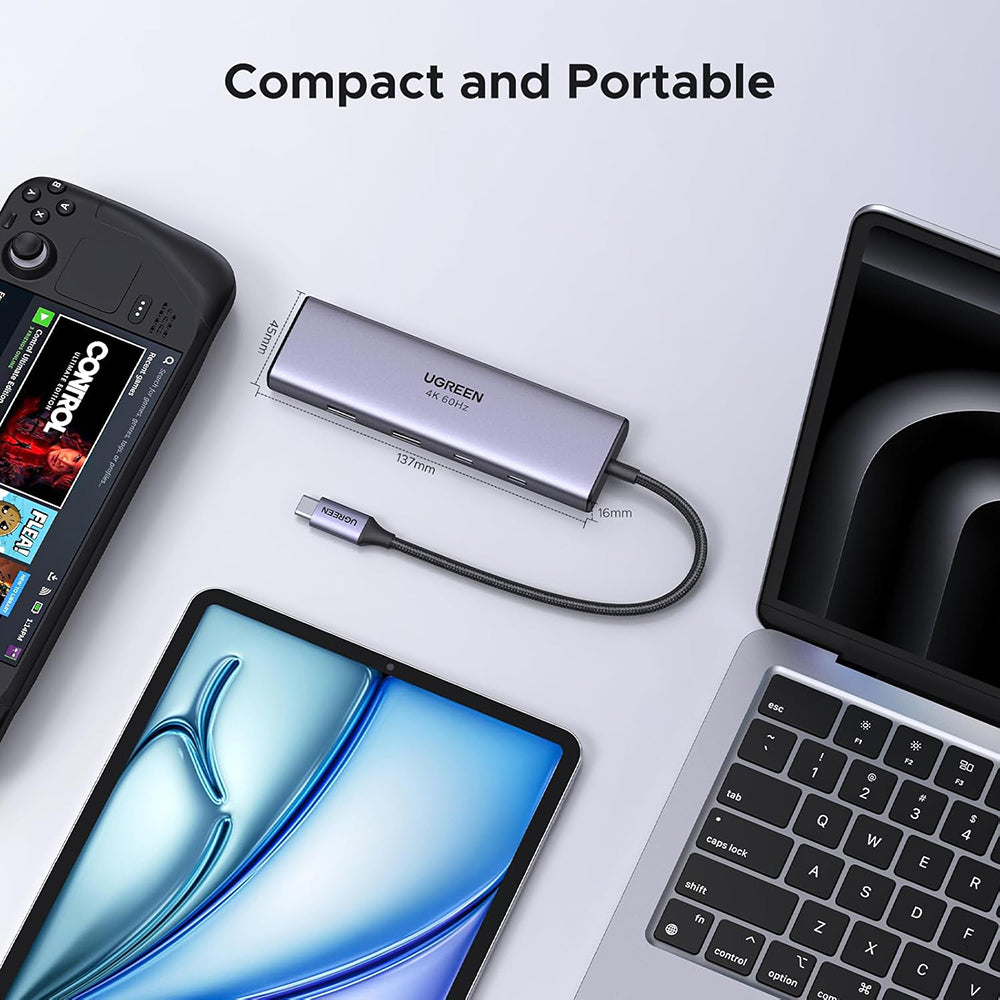 USB-C Hub UGREEN CM498 (15375), 2 x USB-A - 3 x USB-C - 1 x HDMI - 1 x RJ45 - 1 x SD - 1 x microSD, Grau