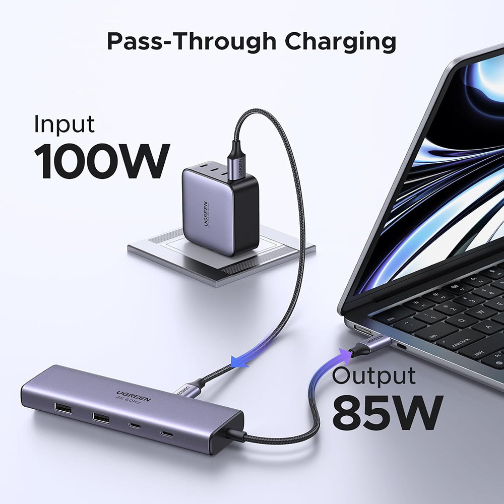 USB-C Hub UGREEN CM498 (15375), 2 x USB-A - 3 x USB-C - 1 x HDMI - 1 x RJ45 - 1 x SD - 1 x microSD, Grau