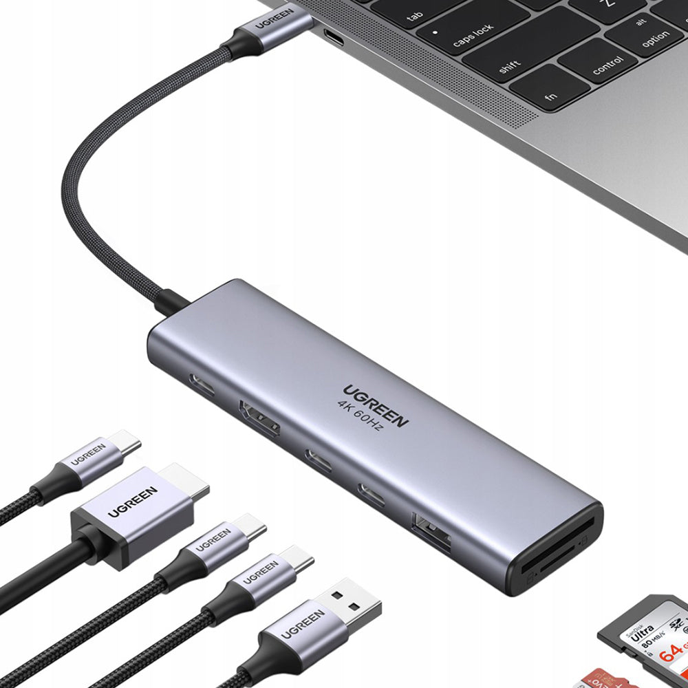 Hub USB-C UGREEN CM511 (45521), 1 x USB-A 3.2 - 3 x USB-C - 1 x HDMI - 1 x SD - 1 x microSD, Grau