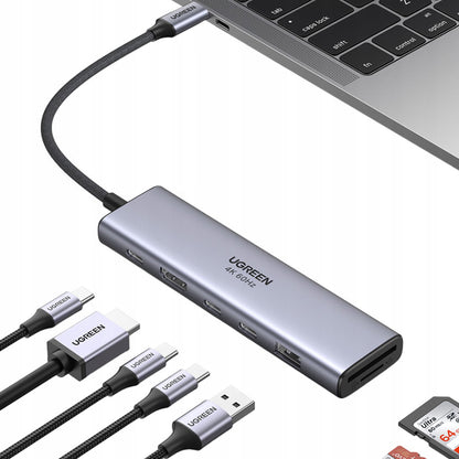 Hub USB-C UGREEN CM511 (45521), 1 x USB-A 3.2 - 3 x USB-C - 1 x HDMI - 1 x SD - 1 x microSD, Grau