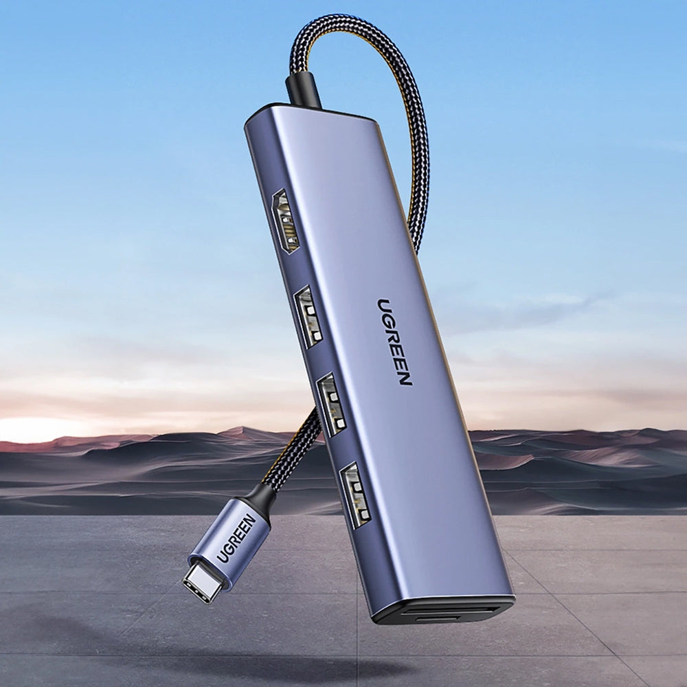 Hub USB-C UGREEN CM511 (20956A), 3 x USB-A 3.0 - 1 x HDMI - 1 x SD - 1 x microSD, Grau
