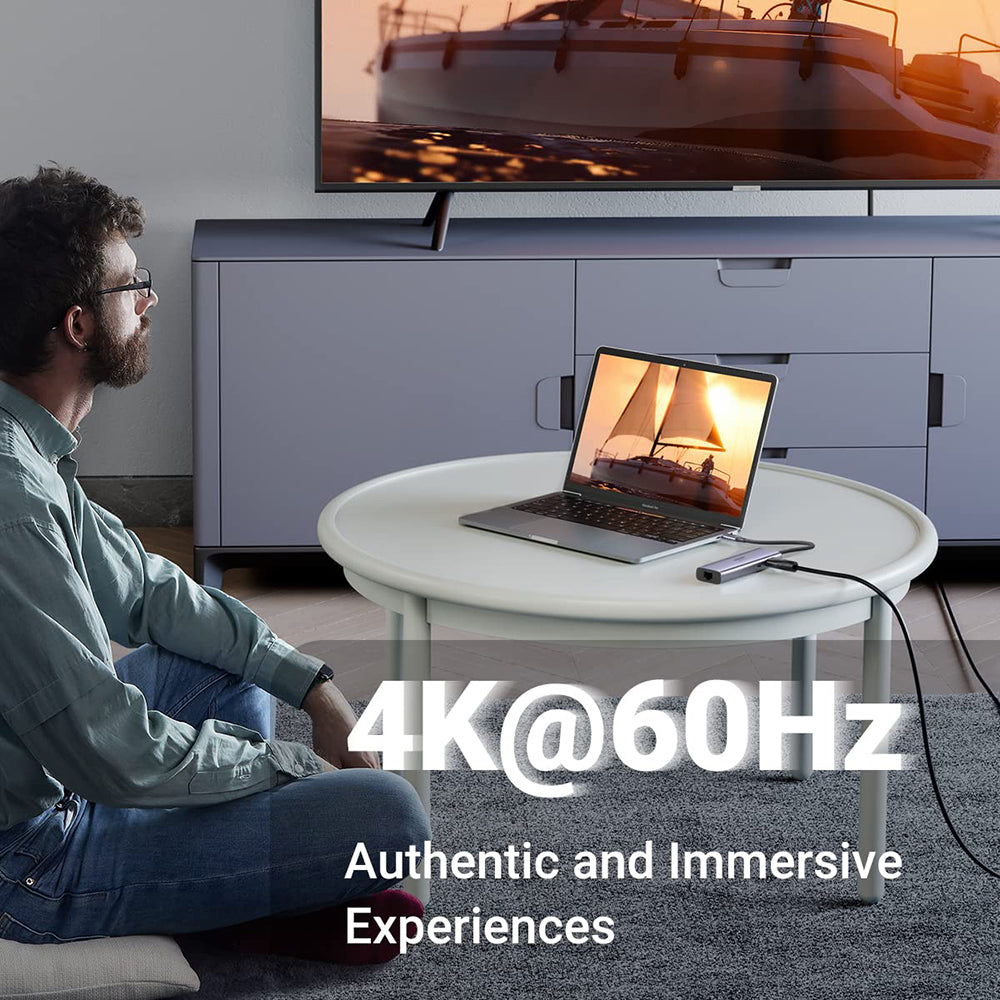 Hub USB-C UGREEN CM512 (60515), 2 x USB-A 3.0 - 1 x USB-C - 1 x HDMI - 1 x SD - 1 x microSD - 1 x RJ45, Grau