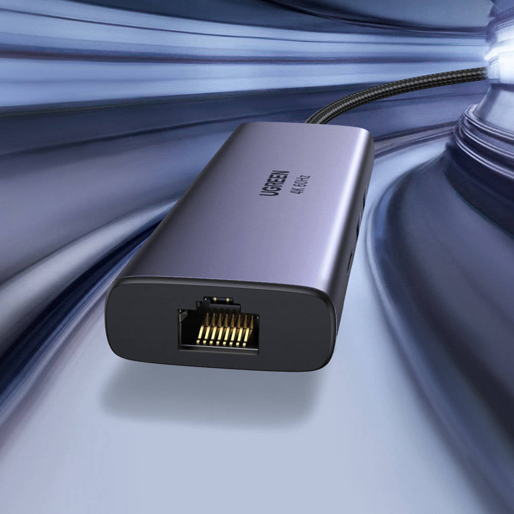 Hub USB-C UGREEN CM512 (60515), 2 x USB-A 3.0 - 1 x USB-C - 1 x HDMI - 1 x SD - 1 x microSD - 1 x RJ45, Grau