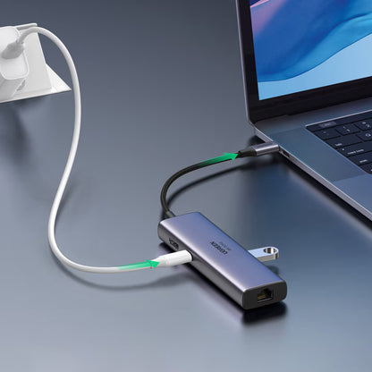 Hub USB-C UGREEN CM512 (60515), 2 x USB-A 3.0 - 1 x USB-C - 1 x HDMI - 1 x SD - 1 x microSD - 1 x RJ45, Grau