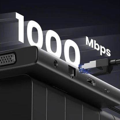 Hub USB-C UGREEN CM639 (45520), 2 x USB-A 3.2 - 3 x USB-C - 1 x HDMI - 1 x VGA - 1 x Klinkenstecker 3.5mm - 1 x RJ45 - 1 x SD - 1 x microSD, Grau