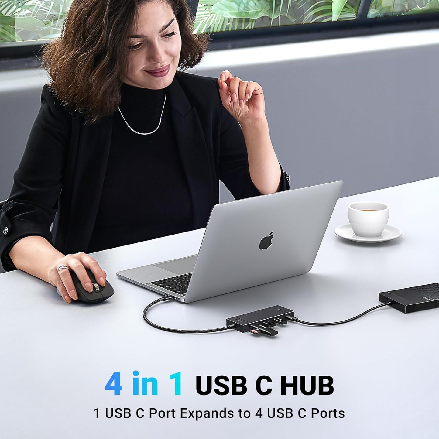 USB-C Hub UGREEN CM806, 4 x USB-C, 0.5m, Schwarz