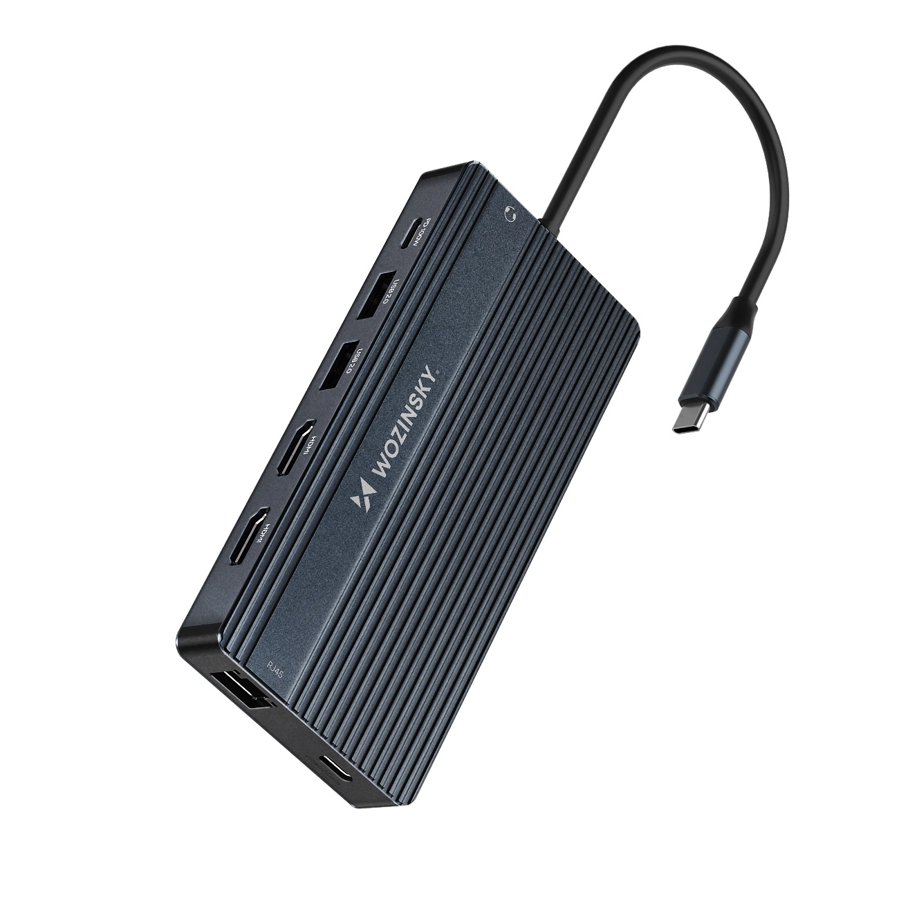 USB-C Hub WZK WDS03Y5S, 1 x USB-A 3.1 - 2 x USB-A - 5 x USB-C - 2 x HDMI - 1 x 3,5mm Klinkenstecker - 1 x RJ45 - 1 x SD - 1 x microSD, Grau