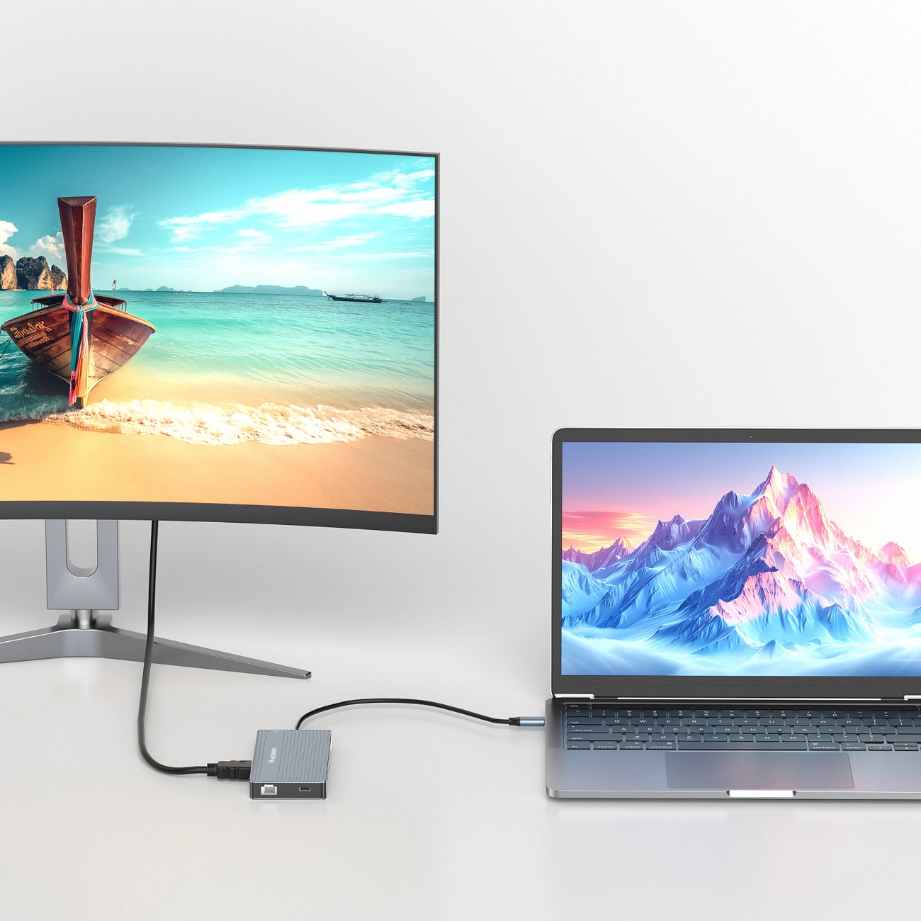USB-C Hub WZK WDS03Y5S, 1 x USB-A 3.1 - 2 x USB-A - 5 x USB-C - 2 x HDMI - 1 x 3,5mm Klinkenstecker - 1 x RJ45 - 1 x SD - 1 x microSD, Grau