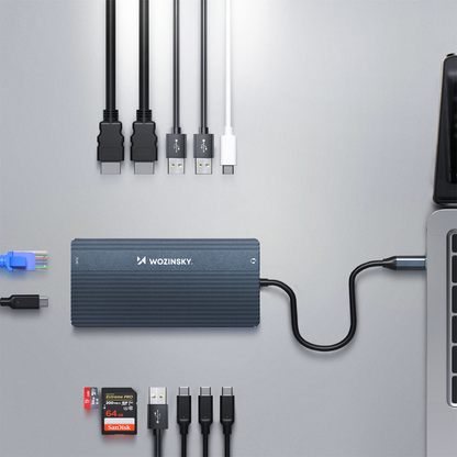 USB-C Hub WZK WDS03Y5S, 1 x USB-A 3.1 - 2 x USB-A - 5 x USB-C - 2 x HDMI - 1 x 3,5mm Klinkenstecker - 1 x RJ45 - 1 x SD - 1 x microSD, Grau
