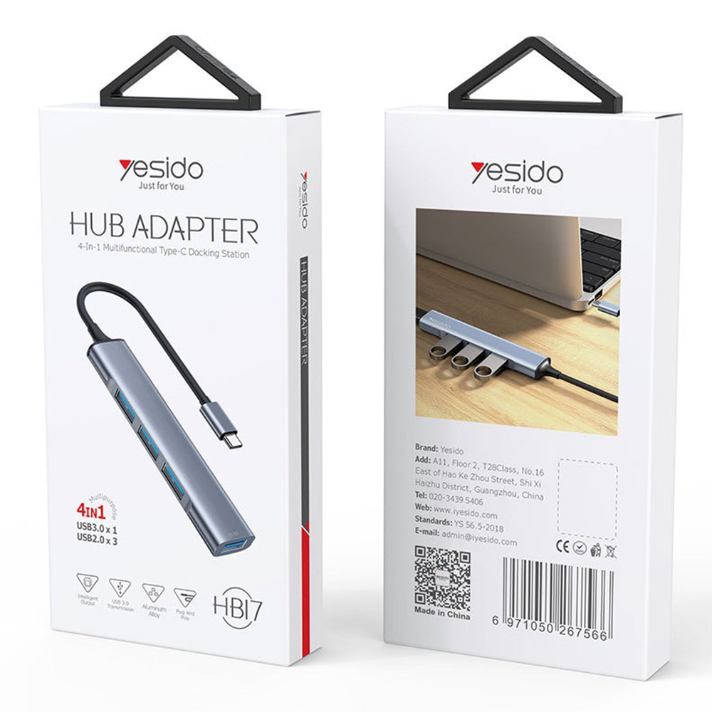 USB-C Hub Yesido HB17, 4in1, Grau