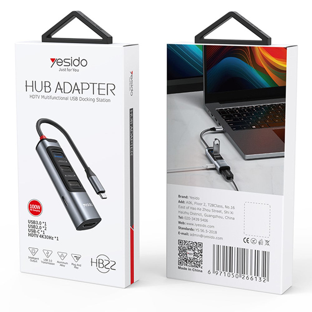 USB-C Hub Yesido HB22, 5in1, Grau
