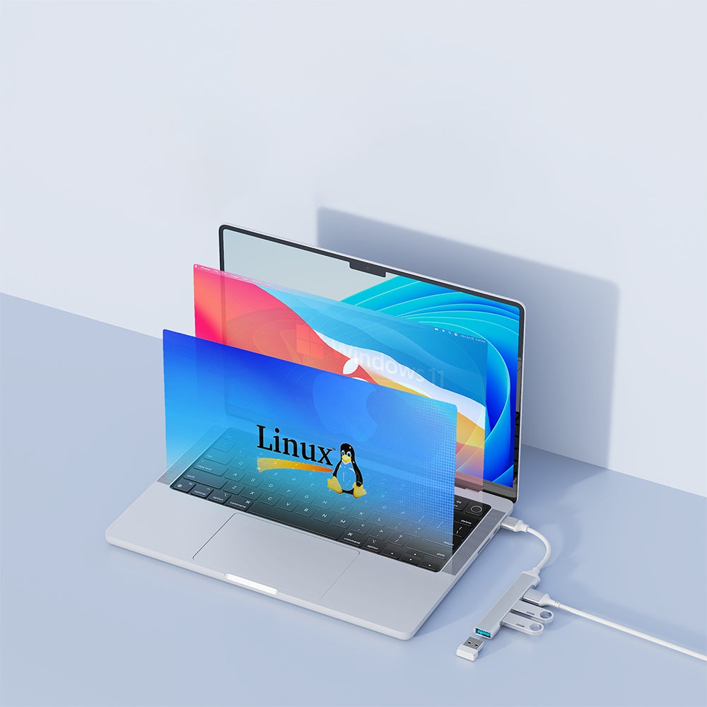 USB-Hub Techsuit H19 PolarisBridge, 4in1, Grau Weiß