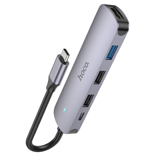 USB-C Hub HOCO HB27, USB-A 3.0 - 2 x USB-A - USB-C - HDMI, Grau