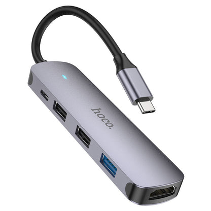 USB-C Hub HOCO HB27, USB-A 3.0 - 2 x USB-A - USB-C - HDMI, Grau
