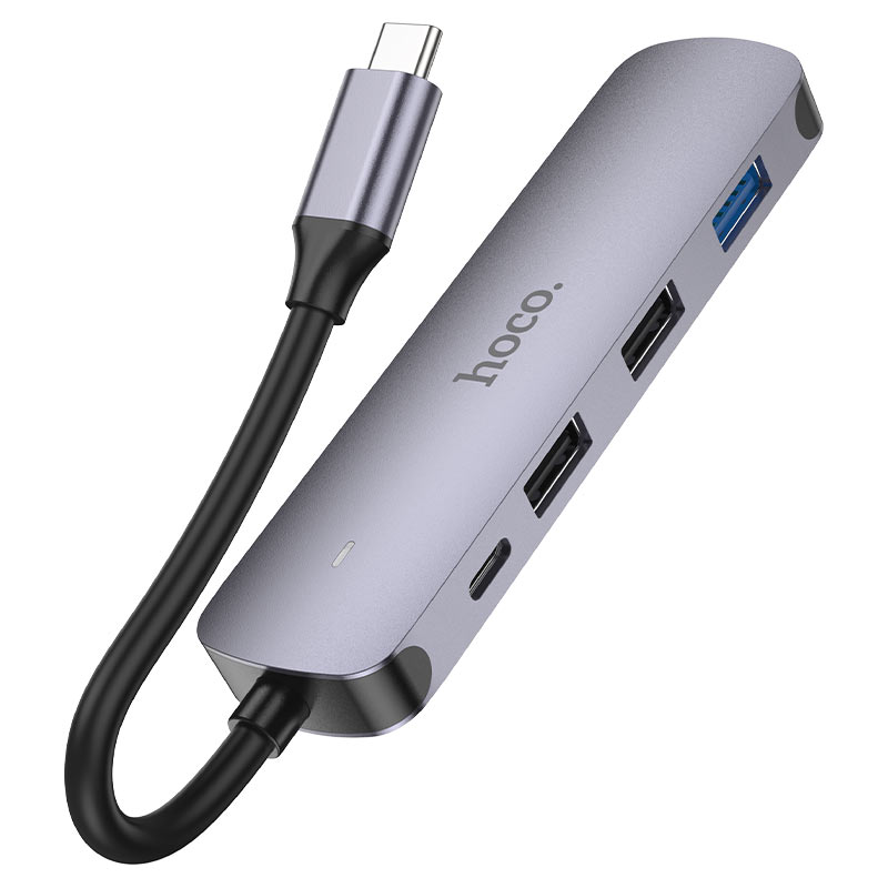 USB-C Hub HOCO HB27, USB-A 3.0 - 2 x USB-A - USB-C - HDMI, Grau